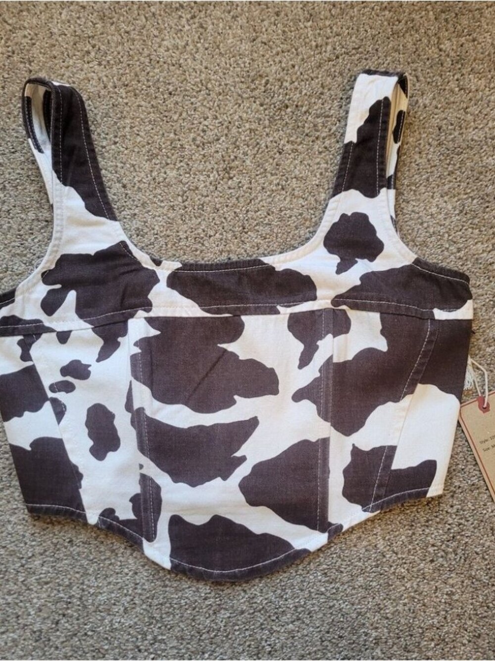 Brown Cow Print Corset Structured Denim Crop Top